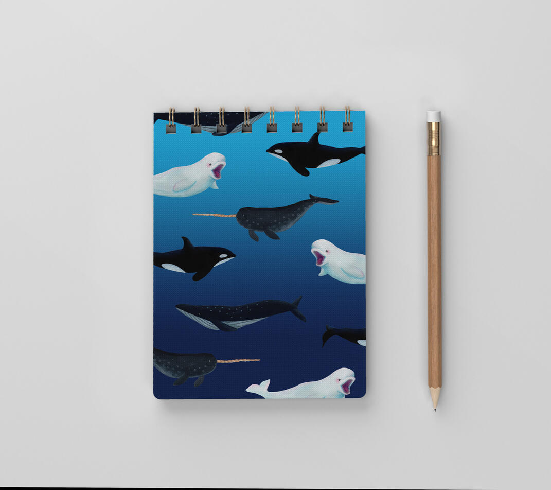 Whales Notebook Mockup (Gouache, Digital)